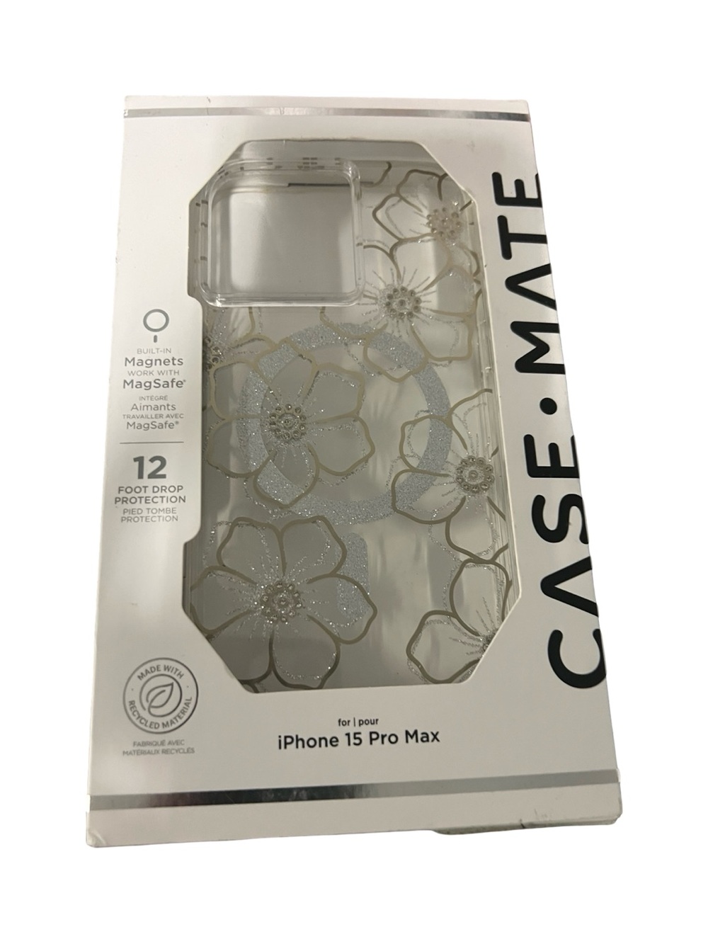 case-mate Clear Floral Glitter iPhone 15 Pro Max Case -Gold Flowers New Open Box